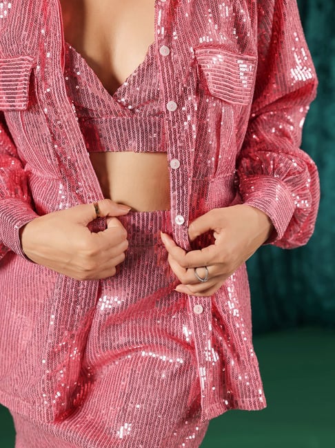 BInfinite Pink Sequenced Lycra Tailored Fit Top