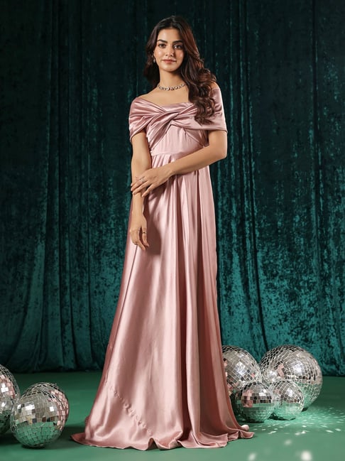 Buy BInfinite Pink Satin Comfortable Fit Gown for Womens Online