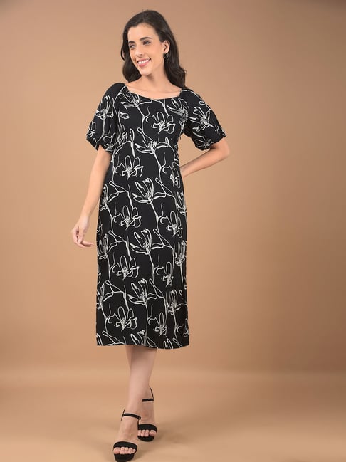 Crimsoune Club Black Lyocell Regular Fit Floral Dress