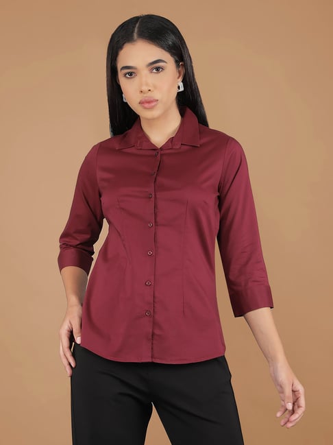 Crimsoune Club Maroon Blended Regular Fit Solid Shirt-picture-35
