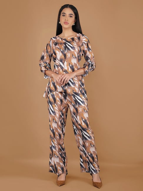 Crimsoune Club Mustard Polyester Regular Fit Abstract Jumpsuit