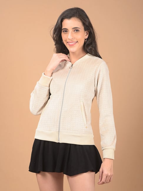 Crimsoune Club Beige Polyester Regular Fit Jacquard Sweatshirt