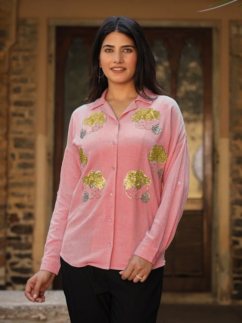 Juniper Pink Embroidered Full Sleeve Shirt-picture-16
