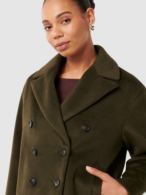 Buy Forever New Dark Khaki Blended Slim Fit Coat For Women Online
