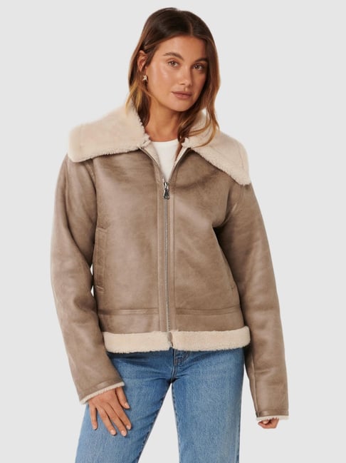 Forever New Jamie Shearling Top Collar Aviator Jacket