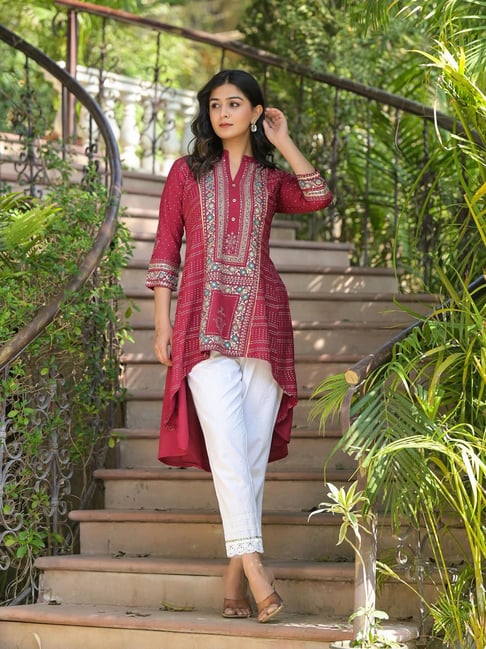 Juniper Maroon Printed 3/4th sleeve Tunic-picture-12