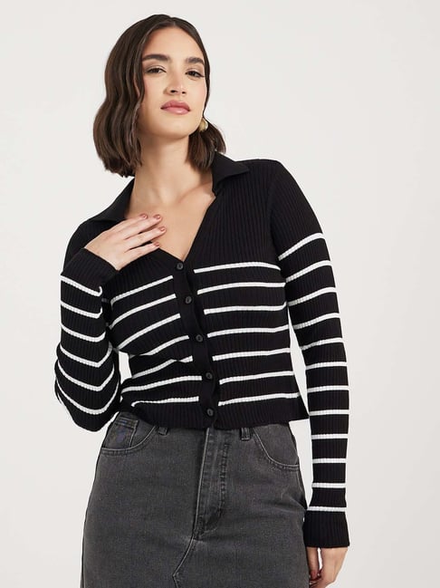 styli black striped cardigan