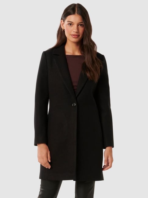 Forever New Black Solid Full Sleeves Coat