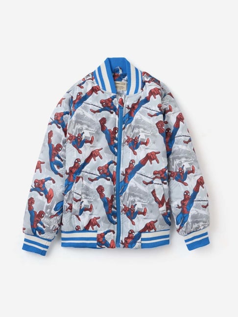 The Souled Store Boys Grey Blue Character Based Full Sleeves Spiderman  Jacket
