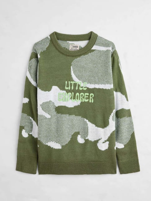 The Souled Store Boys Green & White Camouflage Full Sleeves Sweater-picture-30