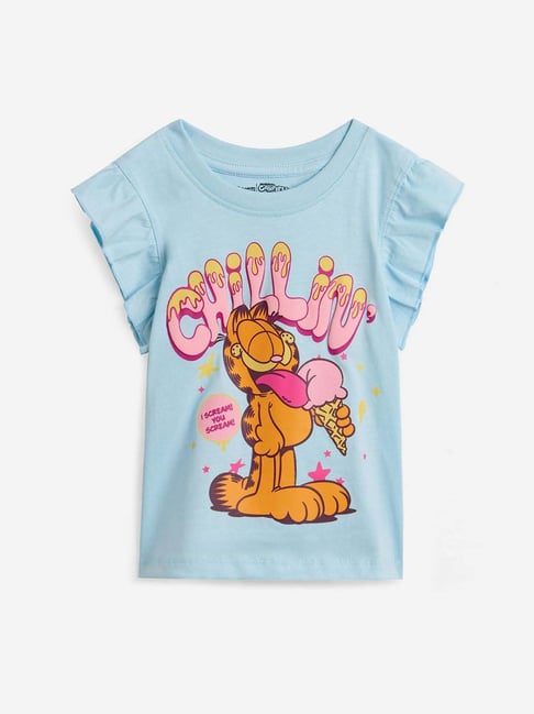 The Souled Store Girls Blue & Orange Cotton Character Based Garfield Top-picture-32