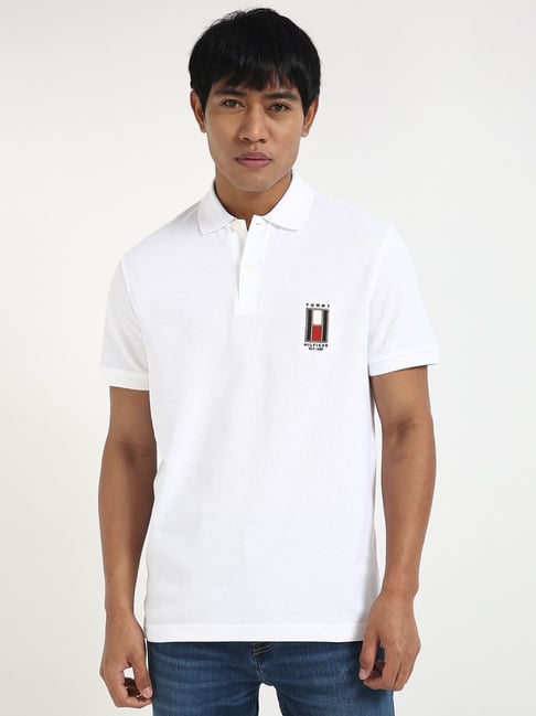Tommy Hilfiger White Cotton Regular Fit Polo T-Shirt