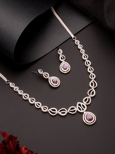 Saraf RS Jewellery Rose Gold Plated Ruby AD Studded Jewellery Set-picture-30