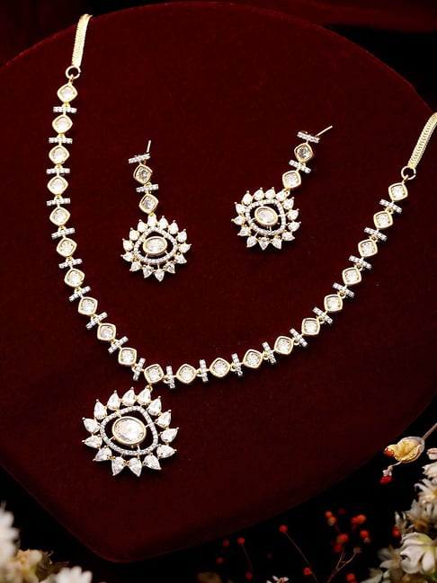 Saraf RS Jewellery Gold Toned AD Studded Star Shaped Minimal Jewellery Set