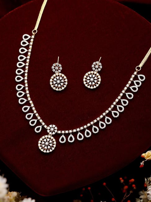 Saraf RS Jewellery Gold Toned AD Studded Floral Drop Minimal Jewellery Set-picture-43
