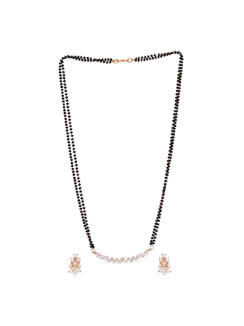 Saraf RS Jewellery Gold Plated White AD Studded Mangalsutra & Earrings Set-picture-41