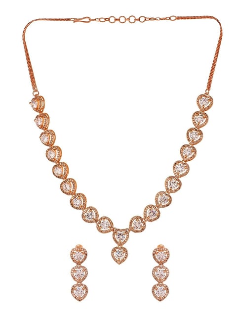 Saraf RS Jewellery Rose Gold Toned AD Studded Heart Shaped Jewellery Set