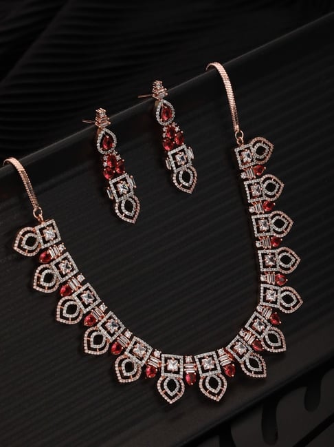 Saraf RS Jewellery Rose Gold Toned Red AD Embellished Jewellery Set-picture-36