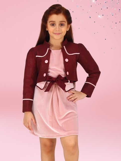 Cutecumber Girls Pink Polyester Solid Mini Dress with Jacket-picture-15