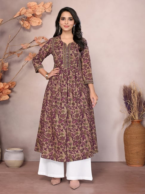 Rangita Purple Cotton Embellished 3/4th sleeve Anarkali Kurta-picture-31