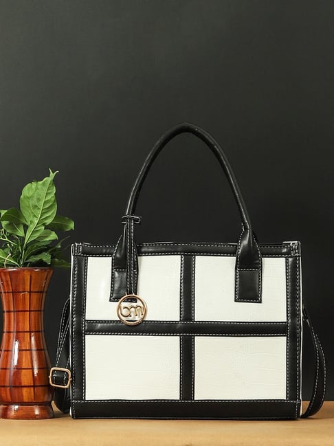 Bagsy Malone Croco White & Black Textured Medium Tote Handbag-picture-45