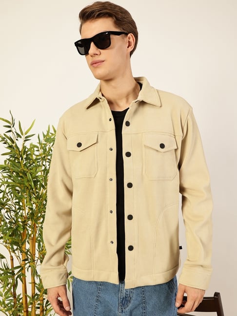 Thomas Scott Cream Cotton Regular Fit Solid Jacket