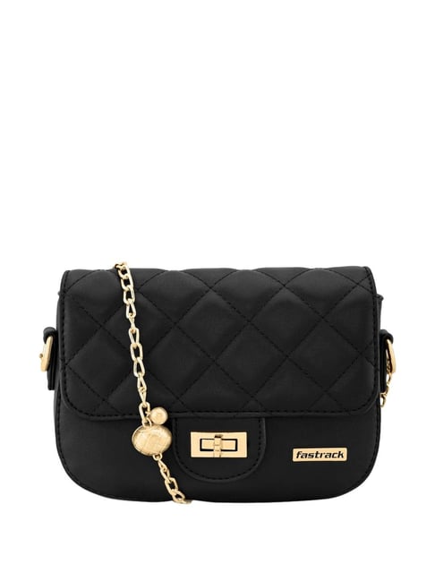 Fastrack Black Textured Medium Sling Handbag