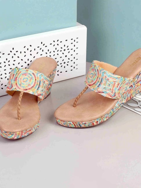 Metro Women's Beige T-Strap Wedges-picture-41