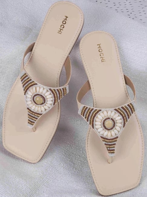 Mochi Women's Beige Thong Sandals