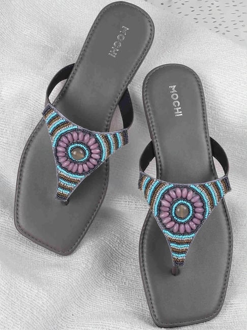 Mochi Women's Grey Thong Sandals