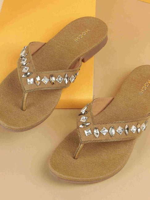 Mochi Women's Beige Thong Sandals