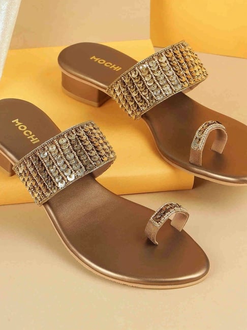 Mochi Women's Antique Gold Toe Ring Sandals