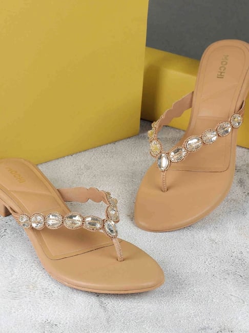 Mochi Women's Antique Gold Thong Sandals