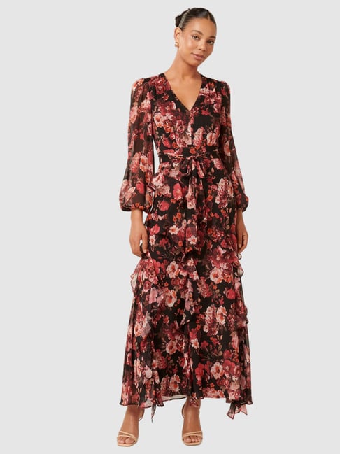 forever new wrap ruffle floral midi dress Naya Ruffle Midi Dress in Berry Floral Print - Size 4 to 16