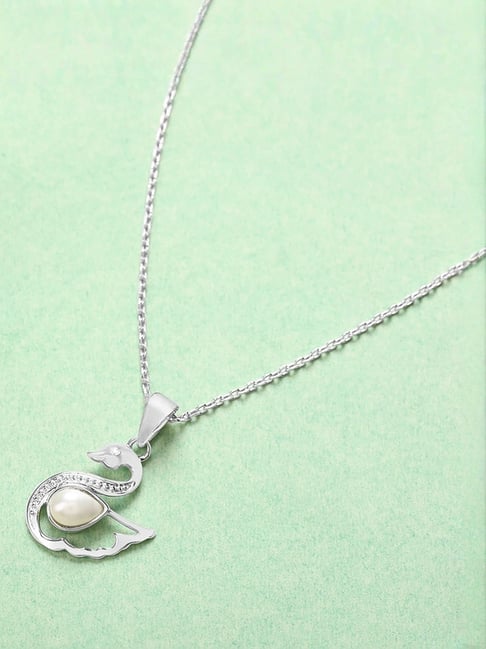 Mia by Tanishq 925 Silver Pearl Swan Silver Pendant Chain