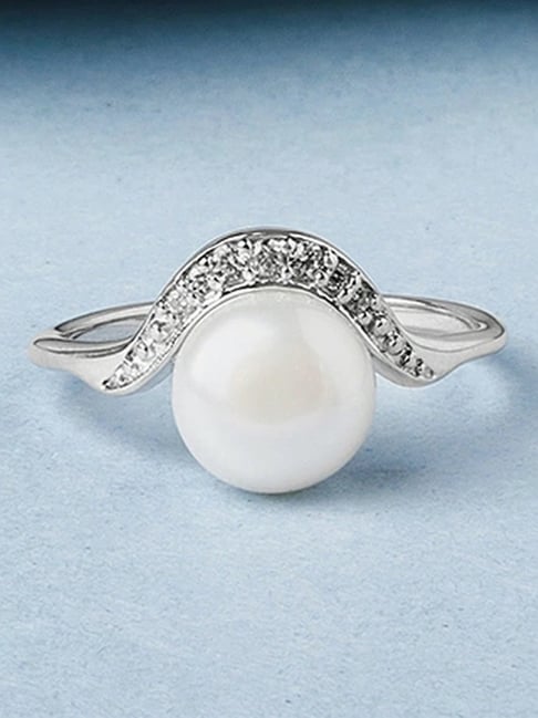 Buy Mia by Tanishq Majestic Pearl Silver Finger Ring Online At