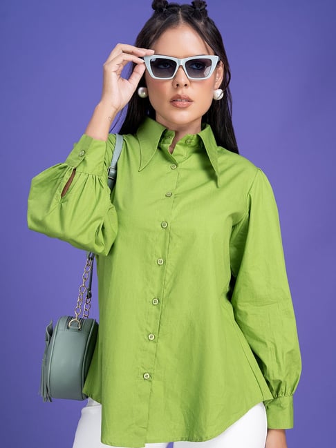 Lounge Dreams Green Relaxed Fit Cottoncasual shirts-picture-33