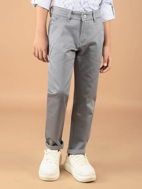 Crimsoune Club Boys Grey Cotton Solid Trousers-picture-10