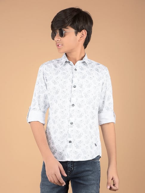 Crimsoune Club Boys Grey Cotton Floral Shirt-picture-18