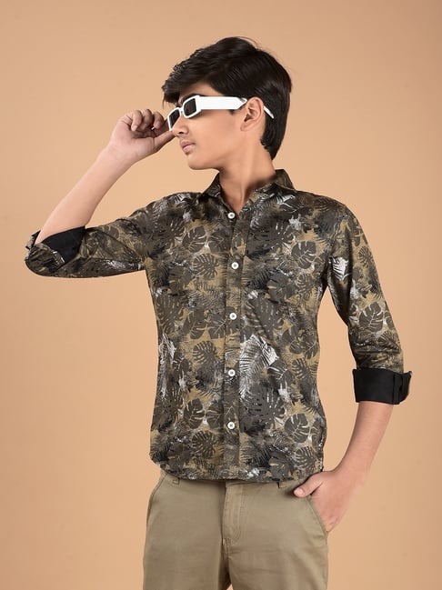 Crimsoune Club Boys Khaki Cotton Floral Shirt-picture-27