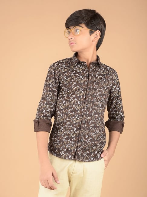 Crimsoune Club Boys Brown Cotton Floral Shirt-picture-33