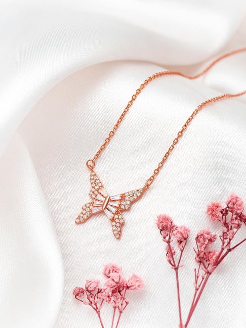 Silberry 925 Sterling Silver Rose Gold Butterfly Charm Necklace-picture-37