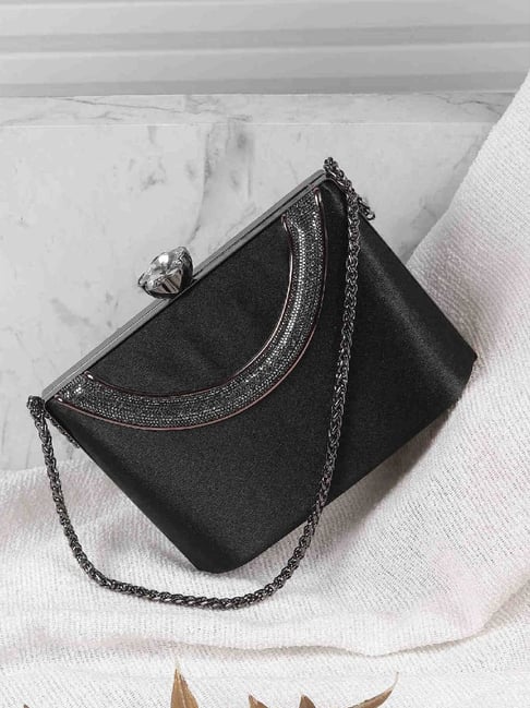 Metro Black Embellished Small Clutch
