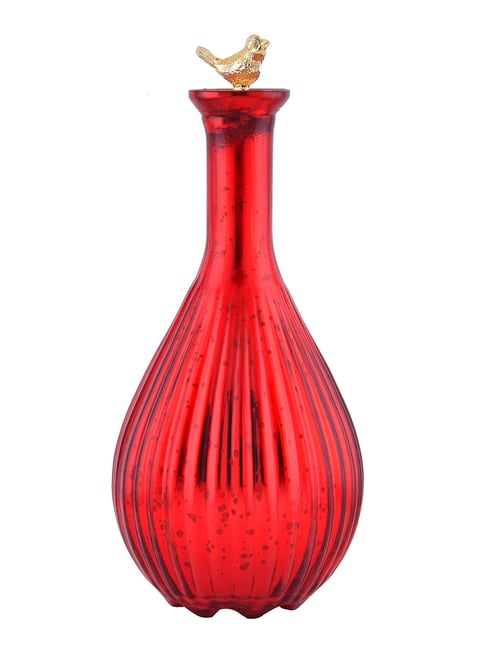 Homesake Mercury Red Ovoid Bottle Copper Star String Lights Warm White Led Copper Bird Lid