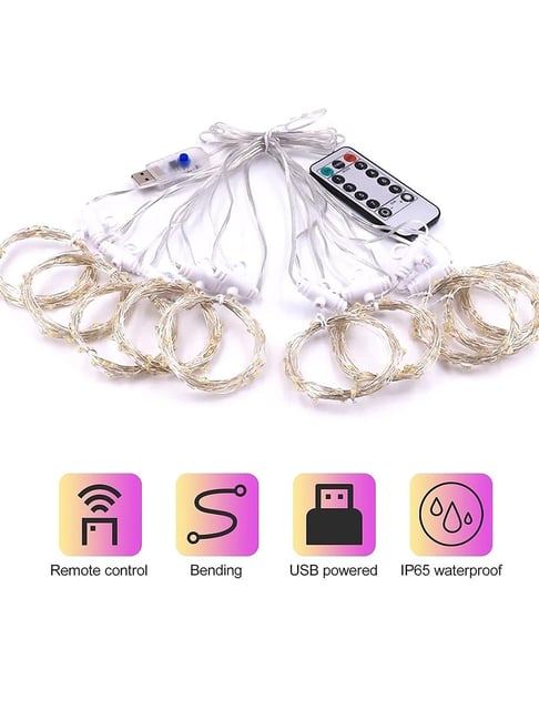 Homesake 8 Modes Curtain Lights Copper String 200 LED 10 Fairy Light 2MTR Each for Decoration