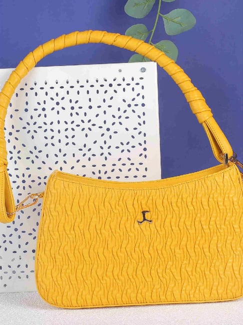 Mochi Yellow Textured Medium Shoulder Handbag