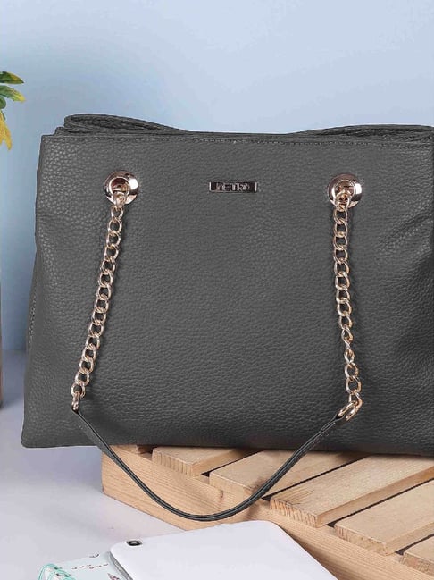 Metro Grey Solid Large Shoulder Handbag