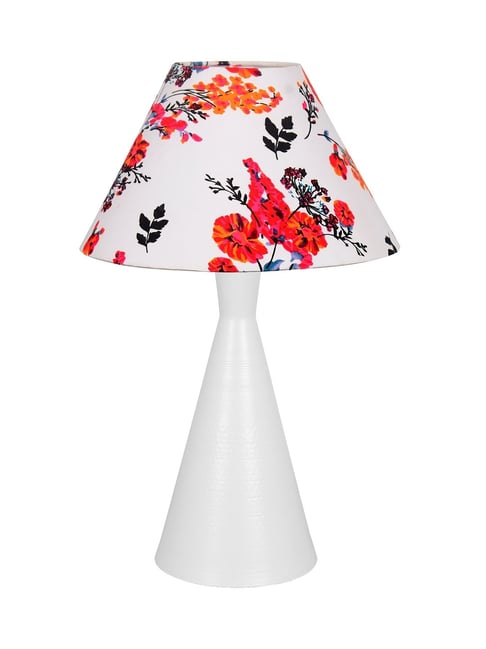 Homesake Table Lamp Matt Black Metal Modern Lamp with Fabric Shade White  Cone Marigold Shade