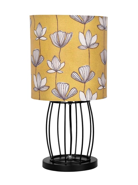 Homesake Retro Metal Wire Table Lamp Cage Base Fabric Lampshade Hibiscus  Shade