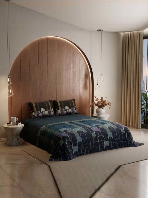 Stoa Paris Lumiere Teal Cotton 240 TC Bed Sheet with 2 Pillow Covers-picture-32